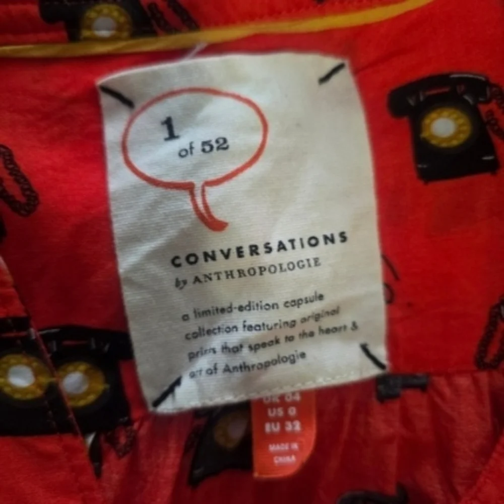 Anthropologie Conversations Limited Edition Whimsical Retro Telephone Blouse - Picture 4 of 4
